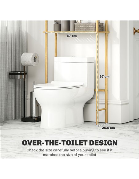 HOMCOM Bamboo Over Toilet Storage Unit with 3 Slatted Shelves, 3-Tier Freestanding Bathroom Shelf, Bathroom Space Saver, Natural - pic 161583 | FastDaddyshop