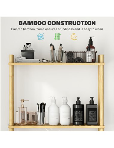 HOMCOM Bamboo Over Toilet Storage Unit with 3 Slatted Shelves, 3-Tier Freestanding Bathroom Shelf, Bathroom Space Saver, Natural