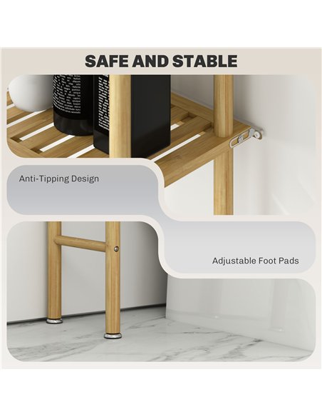 HOMCOM Bamboo Over Toilet Storage Unit with 3 Slatted Shelves, 3-Tier Freestanding Bathroom Shelf, Bathroom Space Saver, Natural - pic 161586 | FastDaddyshop