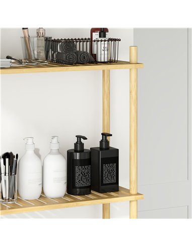 HOMCOM Bamboo Over Toilet Storage Unit with 3 Slatted Shelves, 3-Tier Freestanding Bathroom Shelf, Bathroom Space Saver, Natural