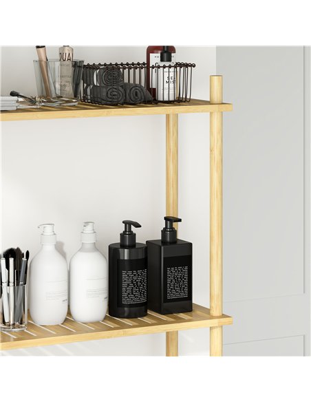 HOMCOM Bamboo Over Toilet Storage Unit with 3 Slatted Shelves, 3-Tier Freestanding Bathroom Shelf, Bathroom Space Saver, Natural - pic 161588 | FastDaddyshop