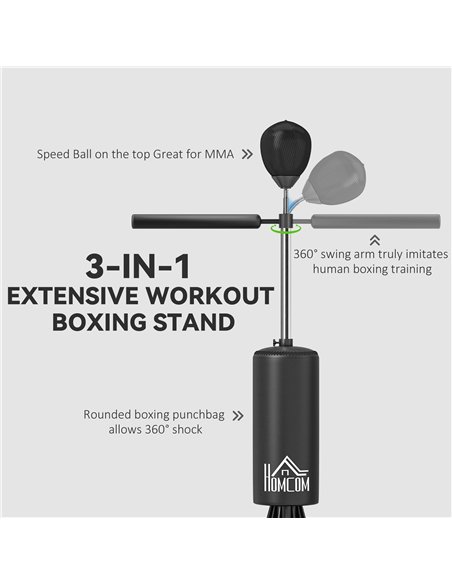 HOMCOM 155-205cm 3-IN-1 Freestanding Boxing Punching Bag Stand, Boxing Speed Trainer with Rotating Flexible Arm, Speed Ball, Fil - pic 161592 | FastDaddyshop