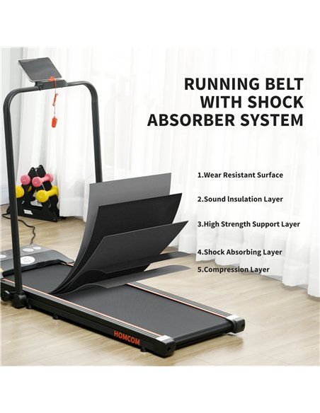 HOMCOM Foldable Walking Treadmill, with LED Display and Wheels, for Home, Office, Fitness Studio, Orange - pic 161604 | FastDaddyshop