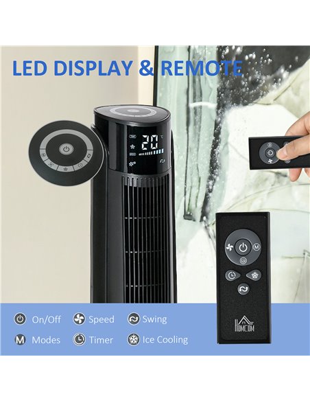 Homcom 42" Ice Cooling Tower Fan, Evaporative Air Cooler Unit with 4 Modes, 3 Speed, Remote, Timer, Oscillating, Black - pic 16162 | FastDaddyshop