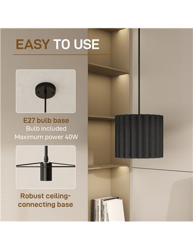 HOMCOM Linen Pendant Light, Modern Wave Ceiling Light Shade, E27 Lampshade for Living Room, Bedroom, Kitchen, Hallway, Black