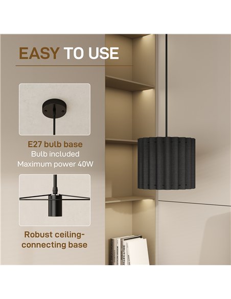 HOMCOM Linen Pendant Light, Modern Wave Ceiling Light Shade, E27 Lampshade for Living Room, Bedroom, Kitchen, Hallway, Black - pic 161620 | FastDaddyshop