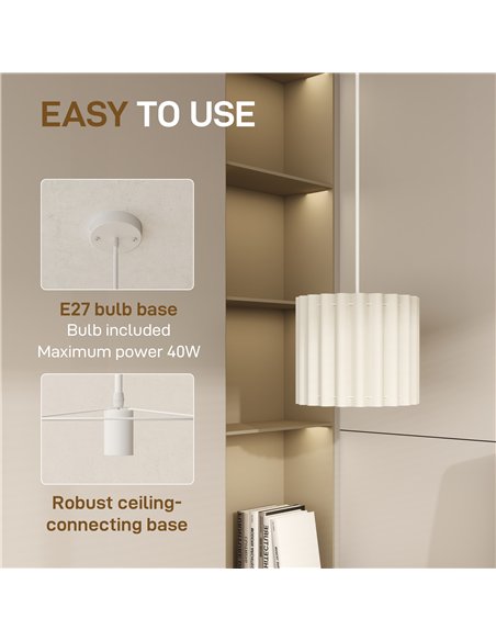 HOMCOM Linen Pendant Light, Modern Wave Ceiling Light Shade, E27 Lampshade for Living Room, Bedroom, Kitchen, Hallway, White - pic 161629 | FastDaddyshop