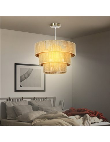 HOMCOM Hemp Rope Ceiling Light, 3-Layer Boho Pendant Light, E14 Vintage Ceiling Lamp Fixtures for Living Room, Bedroom, Kitchen,