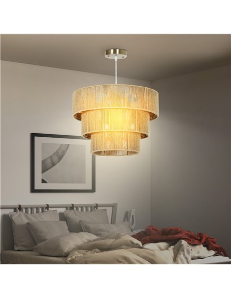 HOMCOM Hemp Rope Ceiling Light, 3-Layer Boho Pendant Light, E14 Vintage Ceiling Lamp Fixtures for Living Room, Bedroom, Kitchen, - pic 161635 | FastDaddyshop