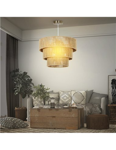 HOMCOM Hemp Rope Ceiling Light, 3-Layer Boho Pendant Light, E14 Vintage Ceiling Lamp Fixtures for Living Room, Bedroom, Kitchen,