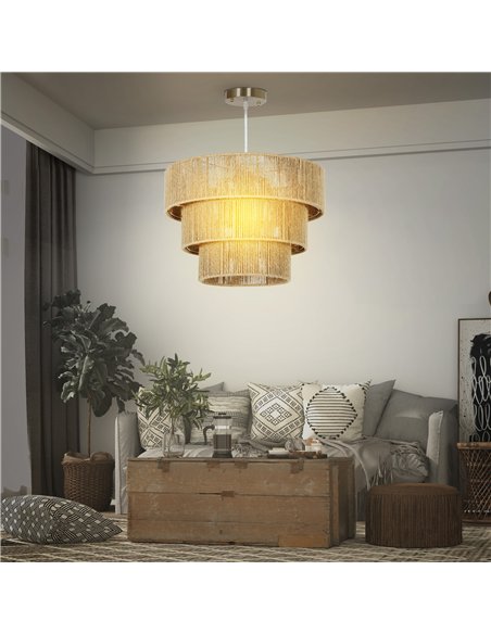 HOMCOM Hemp Rope Ceiling Light, 3-Layer Boho Pendant Light, E14 Vintage Ceiling Lamp Fixtures for Living Room, Bedroom, Kitchen, - pic 161639 | FastDaddyshop