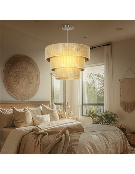 HOMCOM Hemp Rope Ceiling Light, 3-Layer Boho Pendant Light, E14 Vintage Ceiling Lamp Fixtures for Living Room, Bedroom, Kitchen, - pic 161640 | FastDaddyshop