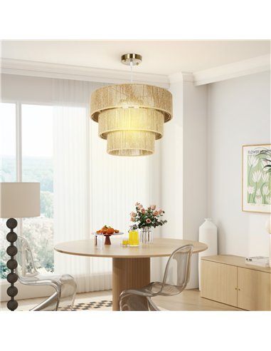 HOMCOM Hemp Rope Ceiling Light, 3-Layer Boho Pendant Light, E14 Vintage Ceiling Lamp Fixtures for Living Room, Bedroom, Kitchen,