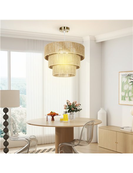 HOMCOM Hemp Rope Ceiling Light, 3-Layer Boho Pendant Light, E14 Vintage Ceiling Lamp Fixtures for Living Room, Bedroom, Kitchen, - pic 161641 | FastDaddyshop