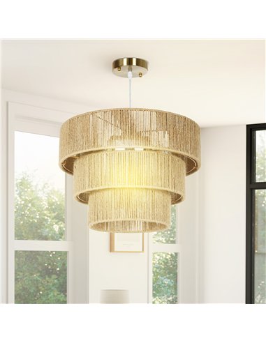HOMCOM Hemp Rope Ceiling Light, 3-Layer Boho Pendant Light, E14 Vintage Ceiling Lamp Fixtures for Living Room, Bedroom, Kitchen,