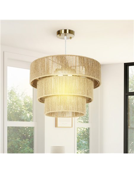 HOMCOM Hemp Rope Ceiling Light, 3-Layer Boho Pendant Light, E14 Vintage Ceiling Lamp Fixtures for Living Room, Bedroom, Kitchen, - pic 161642 | FastDaddyshop