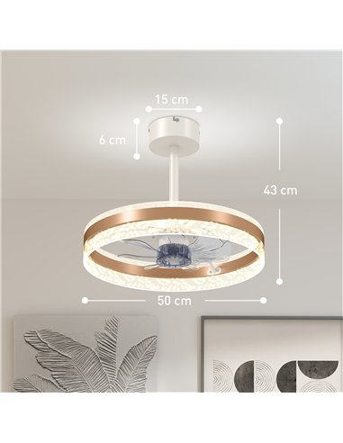 HOMCOM Ceiling Fan with LED Light and Remote - Gold Tone