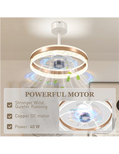 HOMCOM Ceiling Fan with LED Light and Remote - Gold Tone