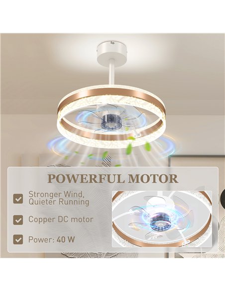 HOMCOM Ceiling Fan with LED Light and Remote - Gold Tone - pic 161648 | FastDaddyshop