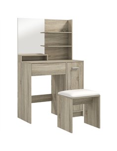 HOMCOM Dressing Table and Stool Set, with Storage - Wood-Effect