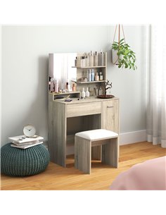 HOMCOM Dressing Table and Stool Set, with Storage - Wood-Effect 2