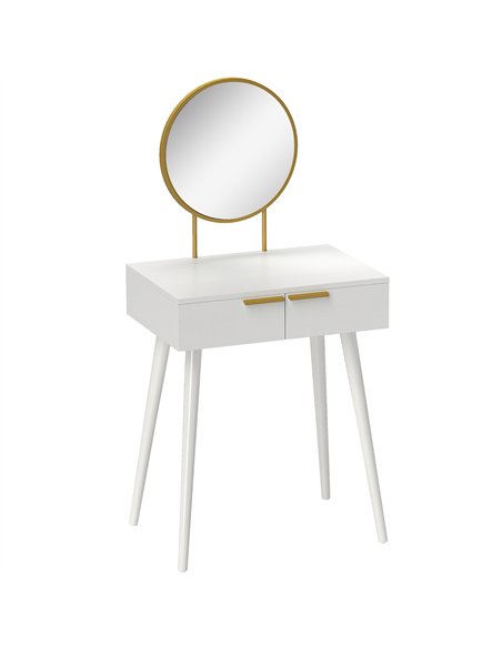 HOMCOM Elegant Dressing Table, with Round Mirror, 60 x 40 x 123 cm - White - pic 161661 | FastDaddyshop