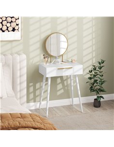 HOMCOM Elegant Dressing Table, with Round Mirror, 60 x 40 x 123 cm - White 2