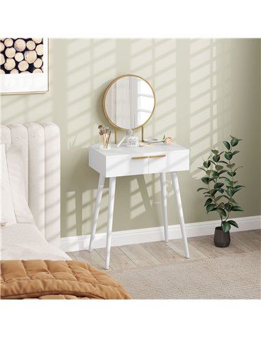 HOMCOM Elegant Dressing Table, with Round Mirror, 60 x 40 x 123 cm - White
