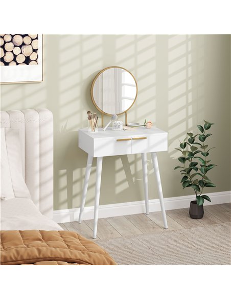 HOMCOM Elegant Dressing Table, with Round Mirror, 60 x 40 x 123 cm - White - pic 161662 | FastDaddyshop