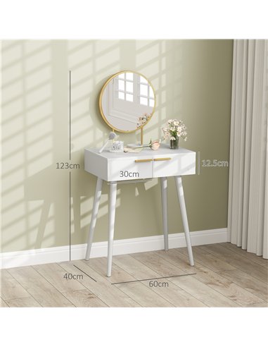 HOMCOM Elegant Dressing Table, with Round Mirror, 60 x 40 x 123 cm - White