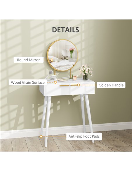 HOMCOM Elegant Dressing Table, with Round Mirror, 60 x 40 x 123 cm - White - pic 161664 | FastDaddyshop