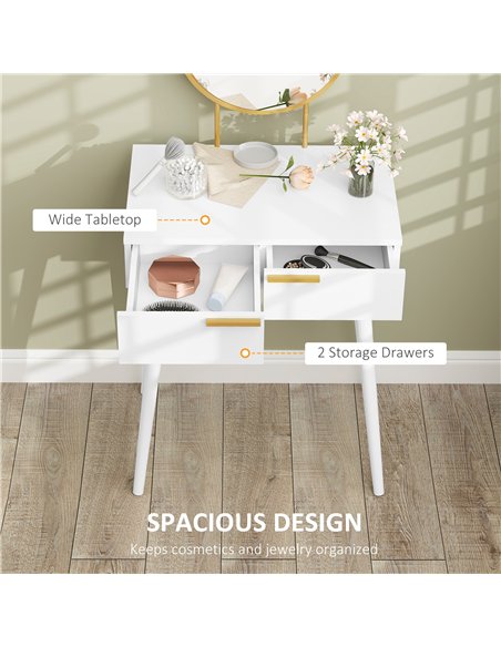 HOMCOM Elegant Dressing Table, with Round Mirror, 60 x 40 x 123 cm - White - pic 161665 | FastDaddyshop