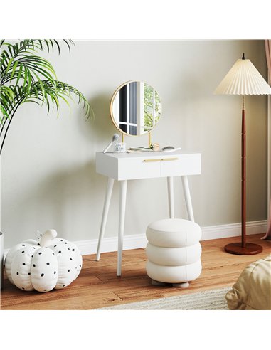 HOMCOM Elegant Dressing Table, with Round Mirror, 60 x 40 x 123 cm - White