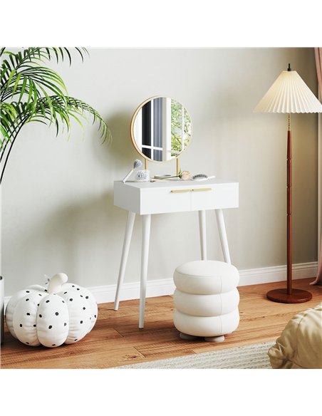 HOMCOM Elegant Dressing Table, with Round Mirror, 60 x 40 x 123 cm - White - pic 161666 | FastDaddyshop
