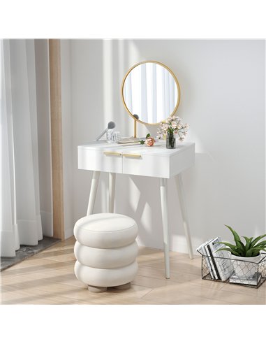 HOMCOM Elegant Dressing Table, with Round Mirror, 60 x 40 x 123 cm - White
