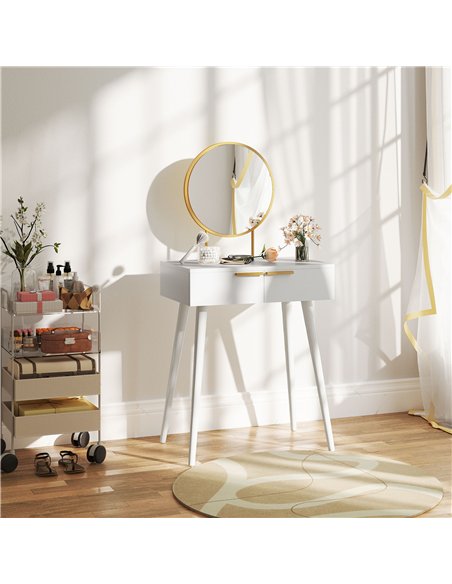 HOMCOM Elegant Dressing Table, with Round Mirror, 60 x 40 x 123 cm - White - pic 161668 | FastDaddyshop