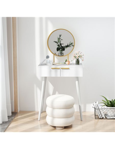 HOMCOM Elegant Dressing Table, with Round Mirror, 60 x 40 x 123 cm - White - pic 161669 | FastDaddyshop