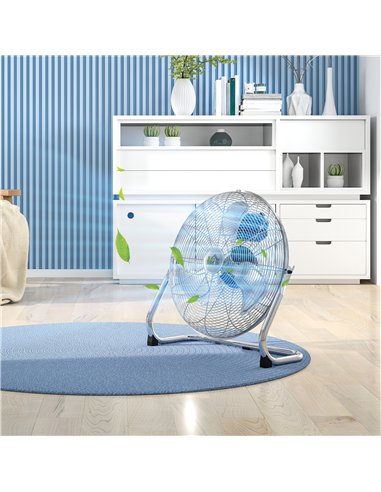 HOMCOM 20 Inches Chrome Metal Floor Fan, High Power 3-Speed Home Gym with Adjustable Head, Portable Desk & Table Fan for Home Of