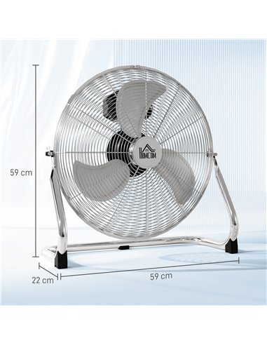 HOMCOM 20 Inches Chrome Metal Floor Fan, High Power 3-Speed Home Gym with Adjustable Head, Portable Desk & Table Fan for Home Of
