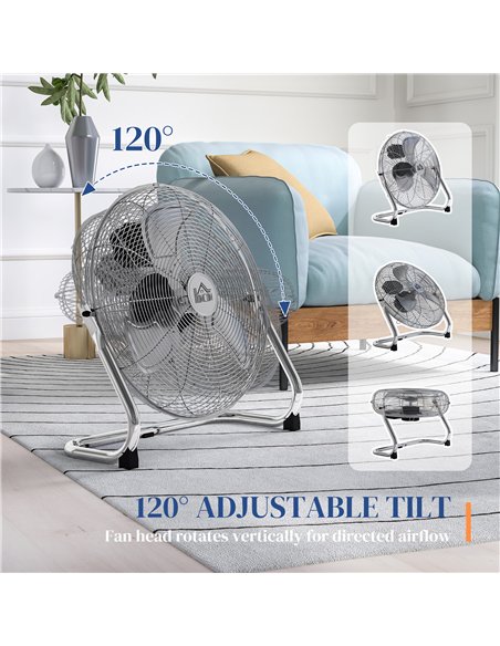 HOMCOM 20 Inches Chrome Metal Floor Fan, High Power 3-Speed Home Gym with Adjustable Head, Portable Desk & Table Fan for Home Of - pic 161683 | FastDaddyshop