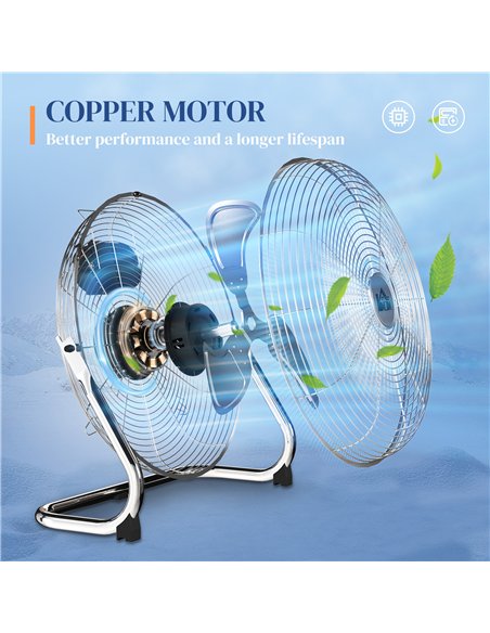 HOMCOM 20 Inches Chrome Metal Floor Fan, High Power 3-Speed Home Gym with Adjustable Head, Portable Desk & Table Fan for Home Of - pic 161684 | FastDaddyshop