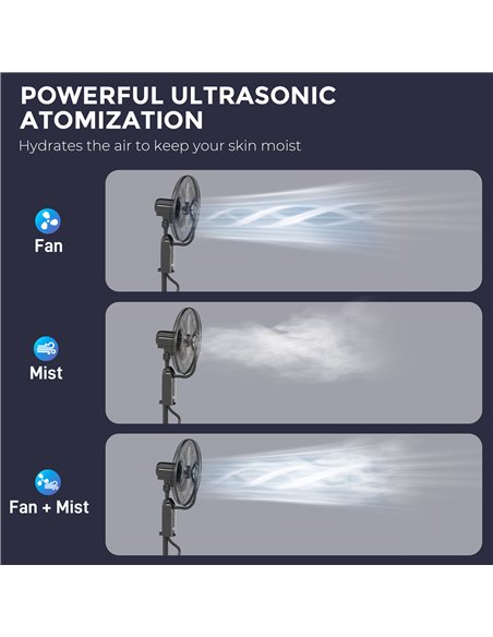 HOMCOM Pedestal Fan with Water Mist Spray, Spray Misting Fan with 70° Oscillation, Tilt Head, 3 Speeds, 3 Modes, Adjustable Mist - pic 161691 | FastDaddyshop