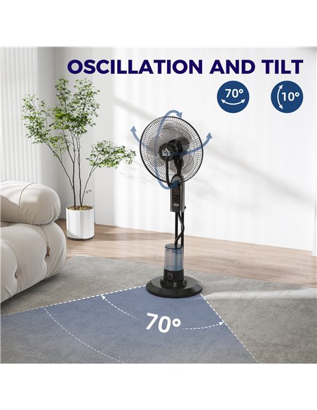 HOMCOM Pedestal Fan with Water Mist Spray, Spray Misting Fan with 70° Oscillation, Tilt Head, 3 Speeds, 3 Modes, Adjustable Mist - pic 161693 | FastDaddyshop