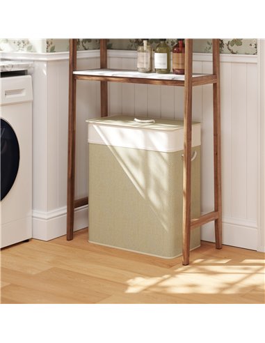 HOMCOM Double Laundry Basket with Lid, 100L Bamboo Laundry Hamper with Rope Handles, Washing Basket with Removable Liner for Bat