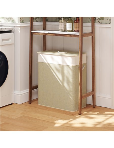HOMCOM Double Laundry Basket with Lid, 100L Bamboo Laundry Hamper with Rope Handles, Washing Basket with Removable Liner for Bat - pic 161707 | FastDaddyshop