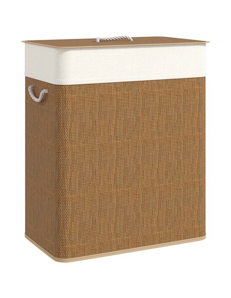HOMCOM Double Laundry Basket with Lid, 100L Bamboo Laundry Hamper with Rope Handles, Washing Basket with Removable Liner for Bat - pic 161715 | FastDaddyshop