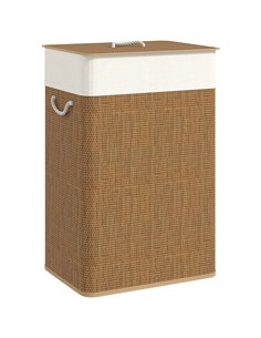 HOMCOM Bamboo Laundry Basket with Lid, 72L Laundry Hamper with Rope Handles, Washing Basket with Removable Washable Liner Bag fo