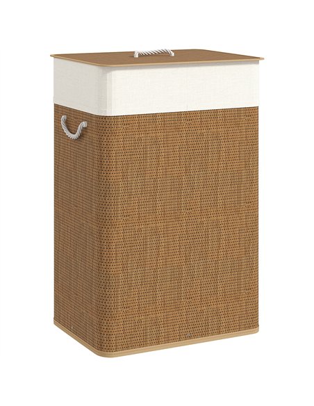 HOMCOM Bamboo Laundry Basket with Lid, 72L Laundry Hamper with Rope Handles, Washing Basket with Removable Washable Liner Bag fo - pic 161733 | FastDaddyshop