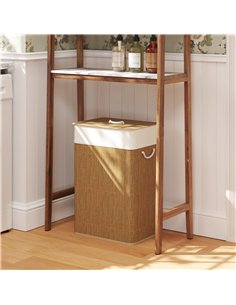 HOMCOM Bamboo Laundry Basket with Lid, 72L Laundry Hamper with Rope Handles, Washing Basket with Removable Washable Liner Bag fo 2