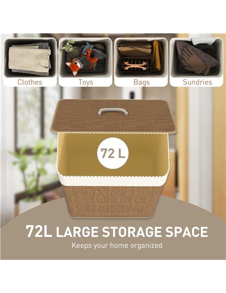 HOMCOM Bamboo Laundry Basket with Lid, 72L Laundry Hamper with Rope Handles, Washing Basket with Removable Washable Liner Bag fo - pic 161736 | FastDaddyshop